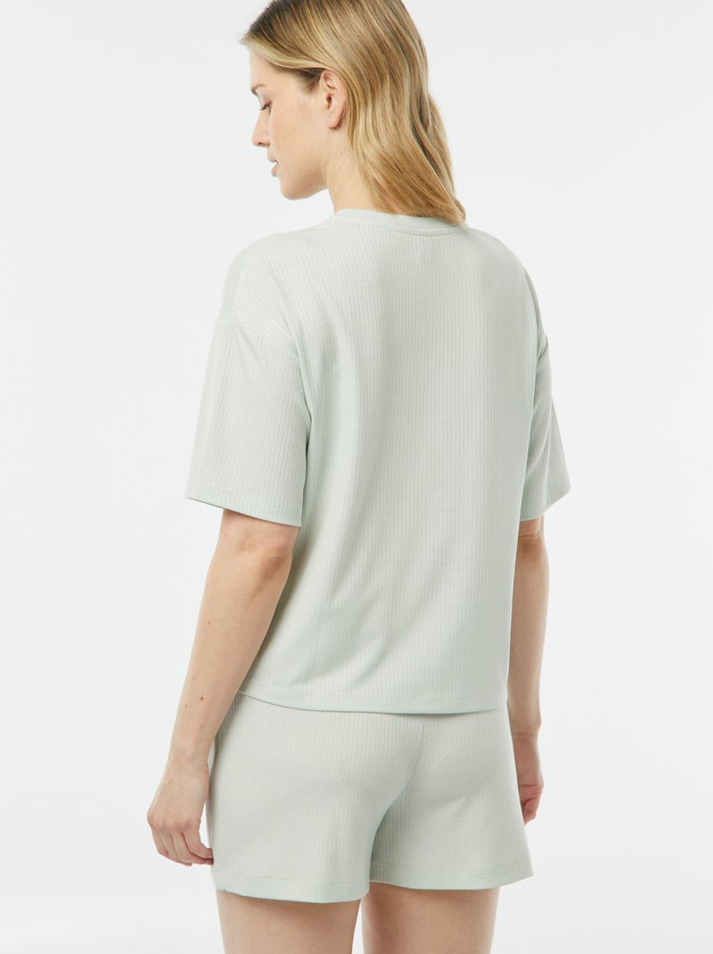 Pyjama short 2 pièces en maille côtelée Bleu ciel - Kiabi