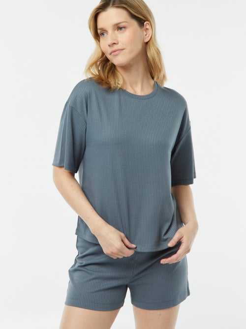 Pyjama short 2 pièces en maille côtelée - Kiabi
