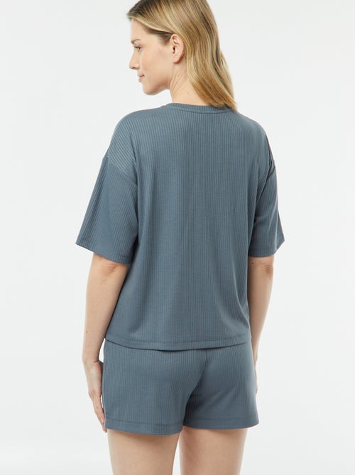 Pyjama short 2 pièces en maille côtelée - Kiabi