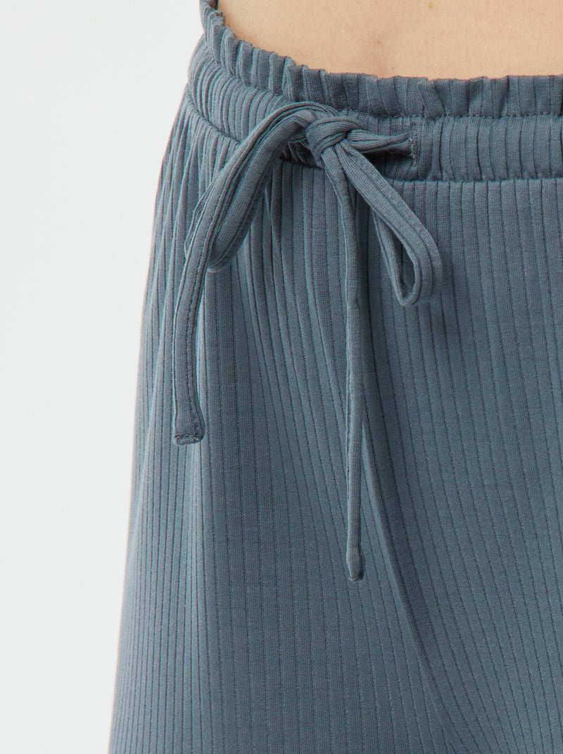 Pyjama short 2 pièces en maille côtelée Bleu gris - Kiabi