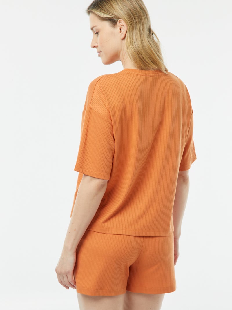 Pyjama short 2 pièces en maille côtelée Camel - Kiabi