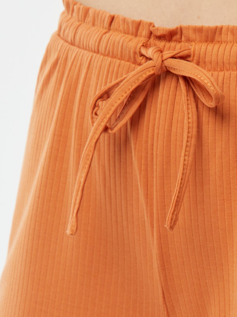 Pyjama short 2 pièces en maille côtelée Camel - Kiabi