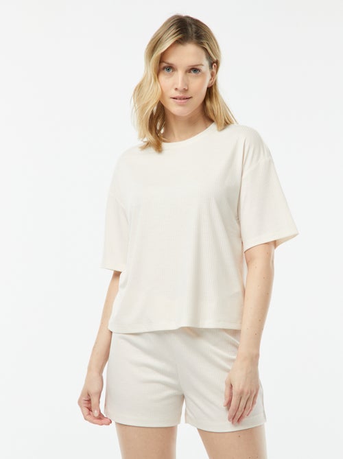 Pyjama short 2 pièces en maille côtelée - Kiabi