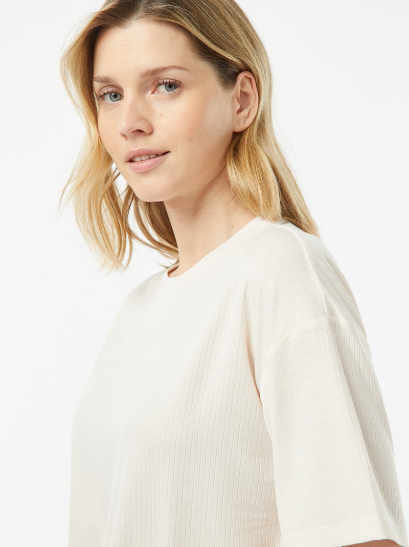 Pyjama short 2 pièces en maille côtelée Crème - Kiabi