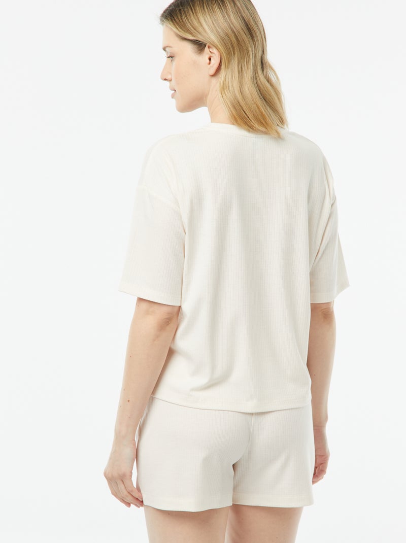 Pyjama short 2 pièces en maille côtelée Crème - Kiabi