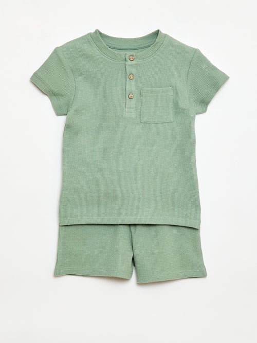 Pyjama short 2 pièces en maille côtelée - Kiabi