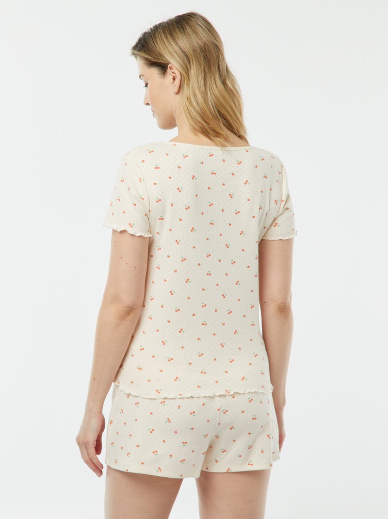 Pyjama short 2 pièces en maille pointelle ROSE - Kiabi