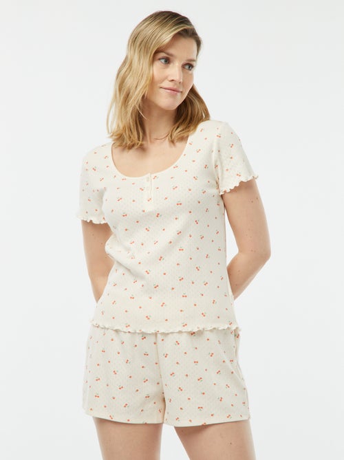 Pyjama short 2 pièces en maille pointelle - Kiabi