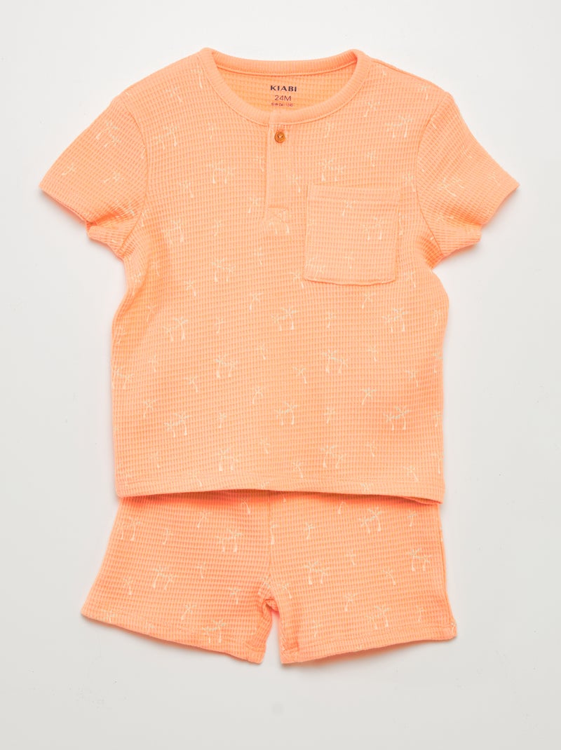 Pyjama short 2 pièces en nid d'abeille Orange - Kiabi