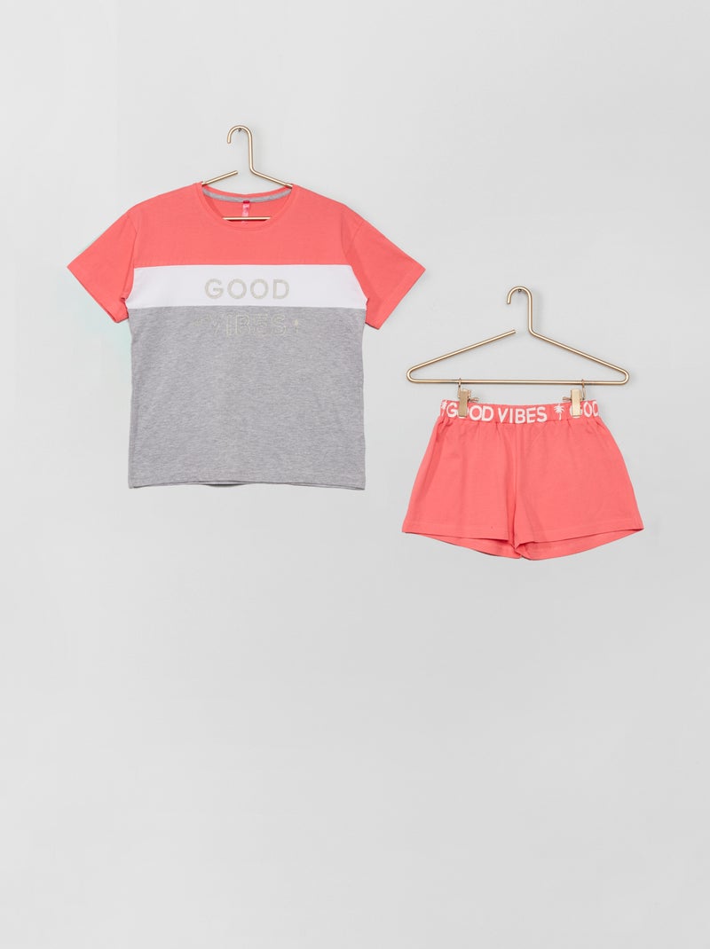 Pyjama short 2 pièces rose - Kiabi