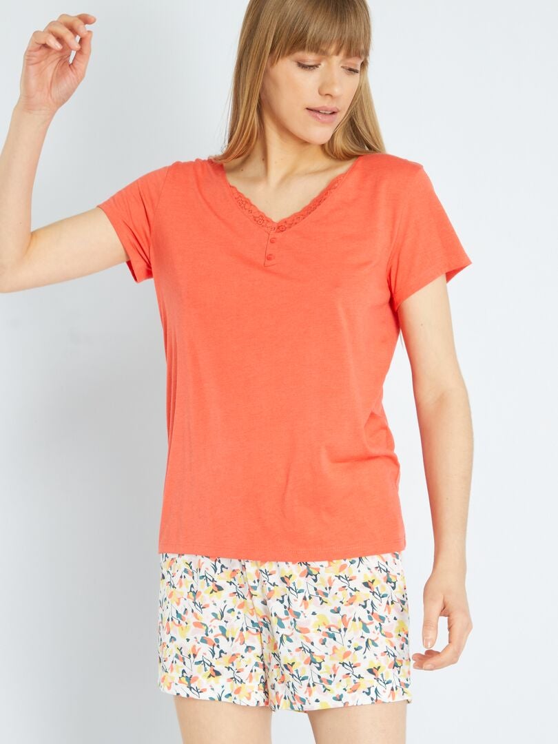 Pyjama short avec imprimé Orange/blanc - Kiabi