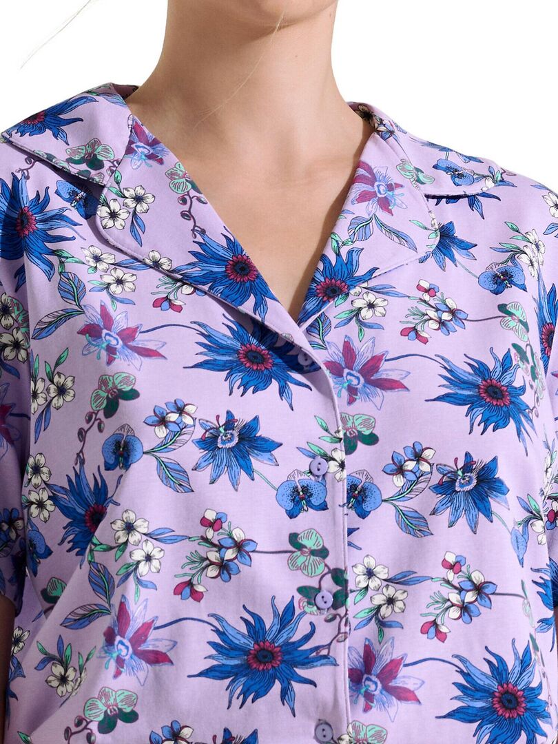 Chemisier Femme Transparent East 5ème - Taille 3X/Plus - Manches Ballon Courtes - Imprimé Floral