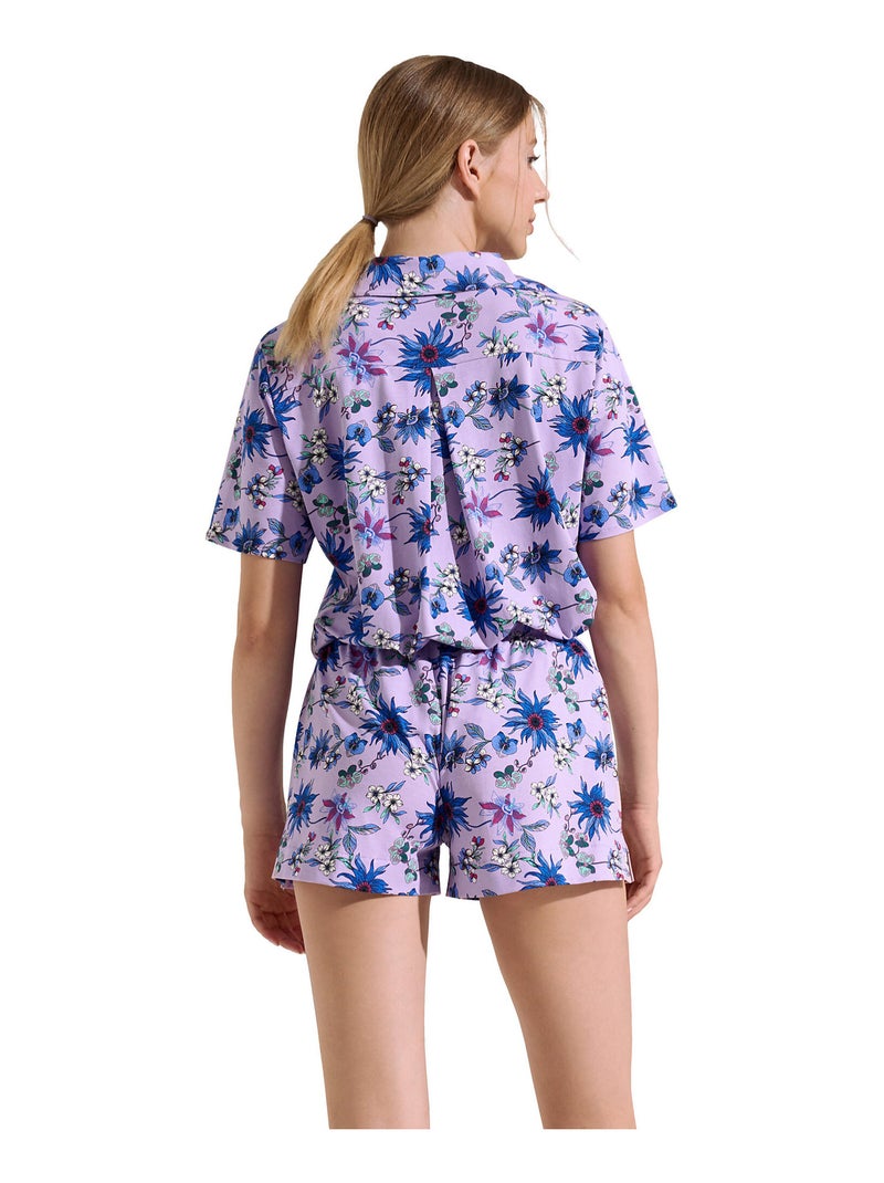 Pyjama short chemise manches courtes Flowers Violet - Kiabi