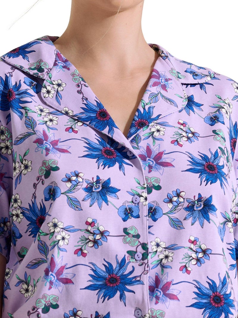 Pyjama short chemise manches courtes Flowers Violet - Kiabi