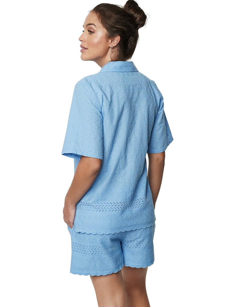 Pyjama short chemise manches courtes HOMEWEAR P102 Bleu - Kiabi