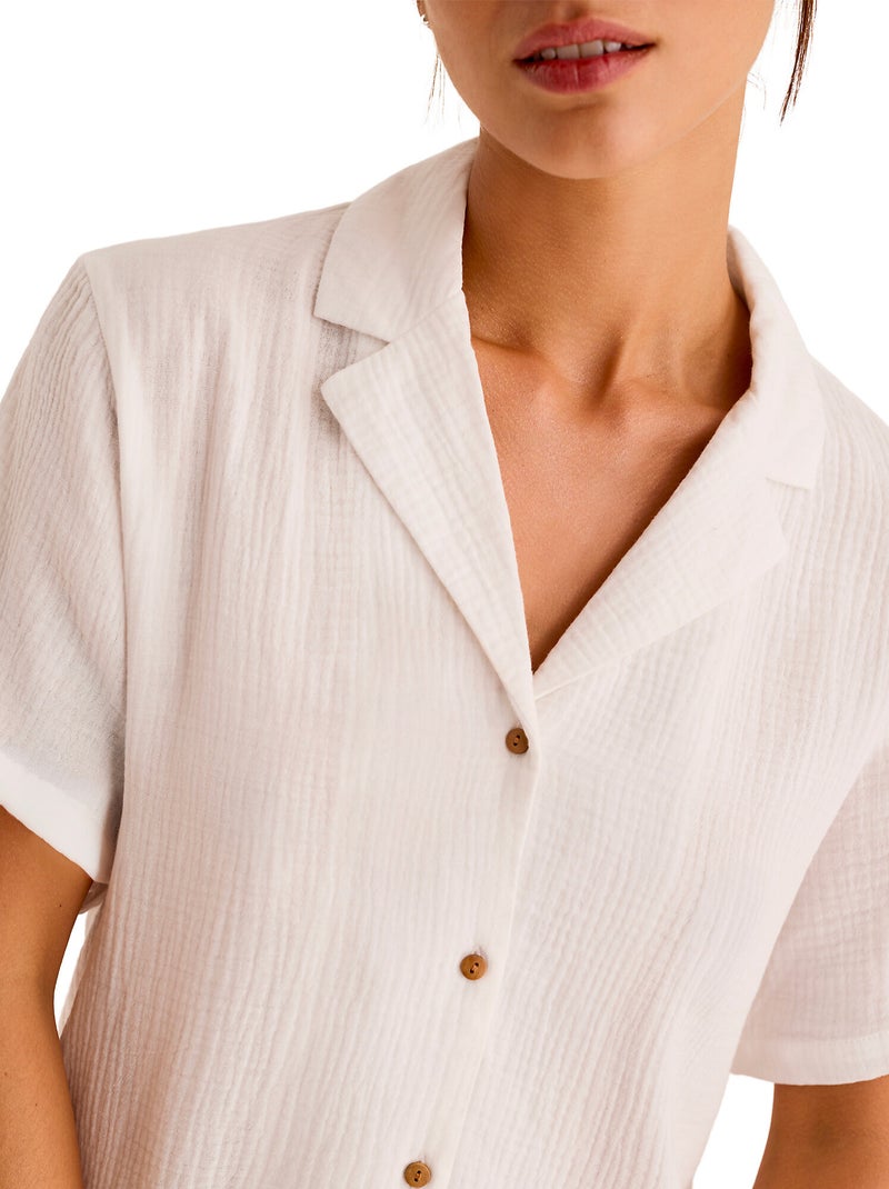 Pyjama short chemise manches courtes HOMEWEAR P119 Blanc - Kiabi