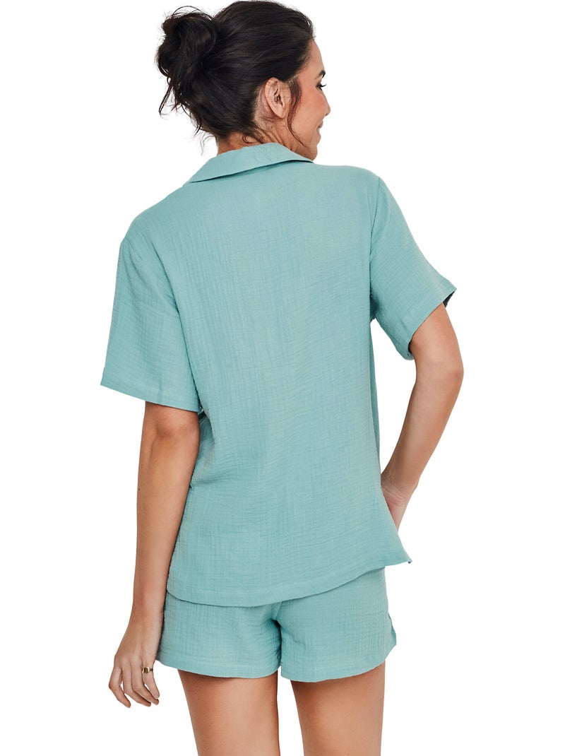 Pyjama short chemise manches courtes HOMEWEAR P119 Bleu turquoise - Kiabi
