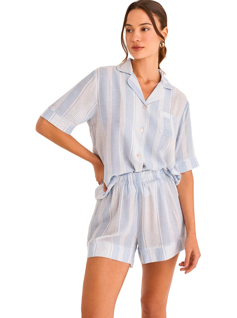 Pyjama short chemise manches courtes HOMEWEAR P120 Bleu - Kiabi