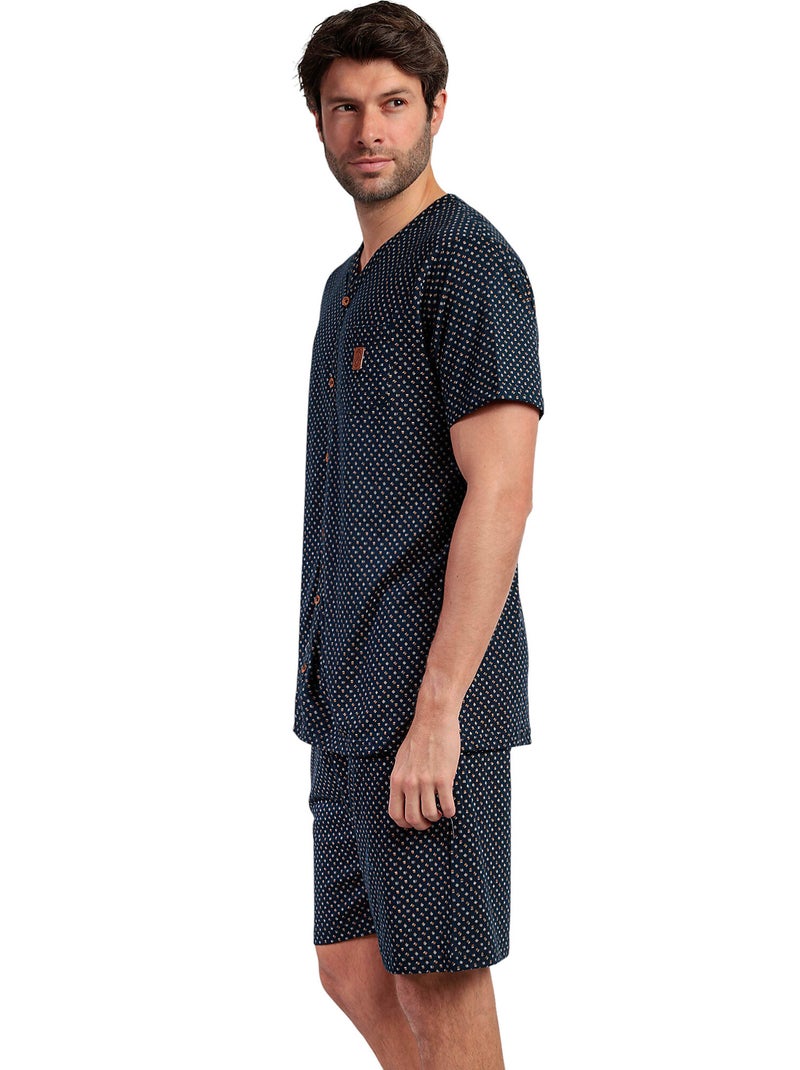 Pyjama short chemise manches courtes Leather Bleu marine - Kiabi