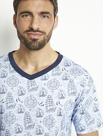 Pyjama short col V jersey coton