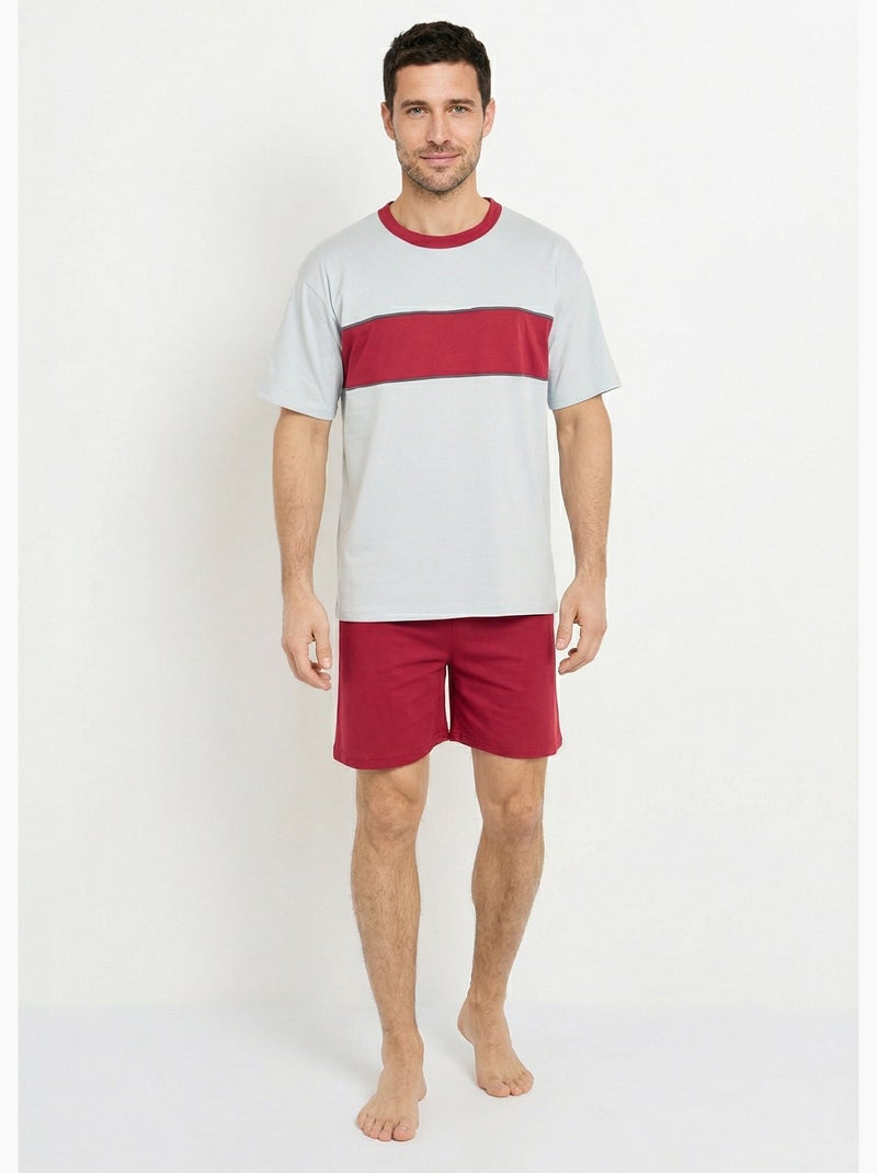 Pyjama short coton bicolore - Afibel Bordeaux - Kiabi