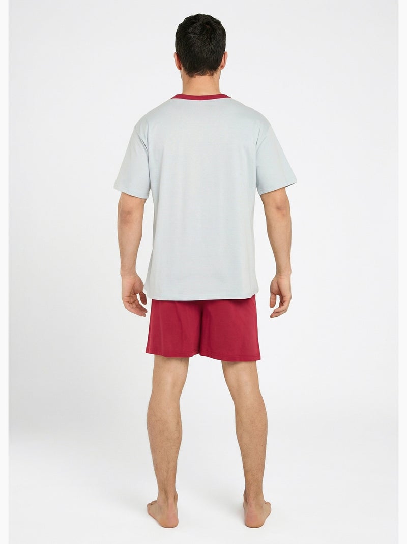 Pyjama short coton bicolore - Afibel Bordeaux - Kiabi