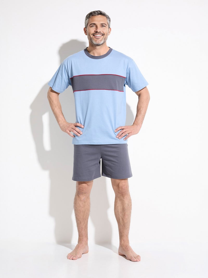 Pyjama short coton bicolore Bleu - Kiabi