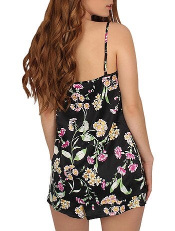Pyjama short débardeur Black Flowers noir