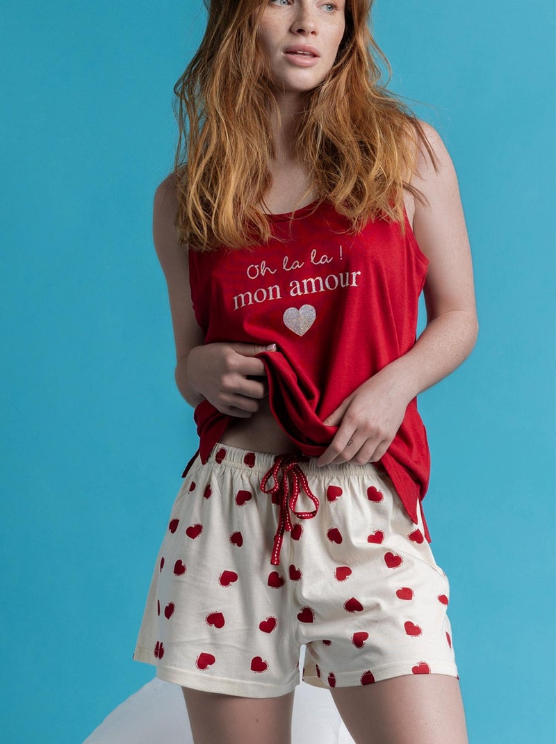 Pyjama short débardeur Dans Mon Coeur Rouge - Kiabi