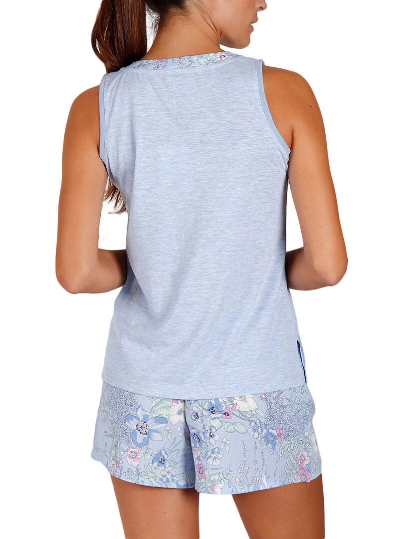 The Peanuts Snoopy Pyjama Femme Sans Manches - Débardeur Et Short Gris/Bleu
