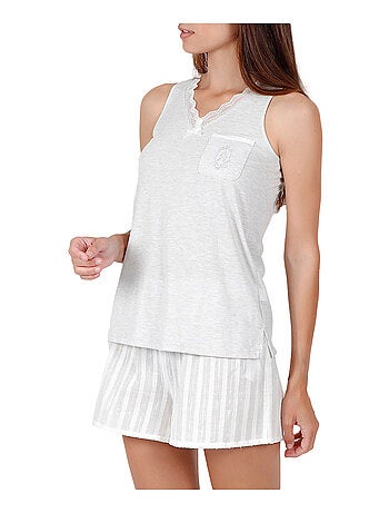Pyjama short débardeur Luxe Stripes gris