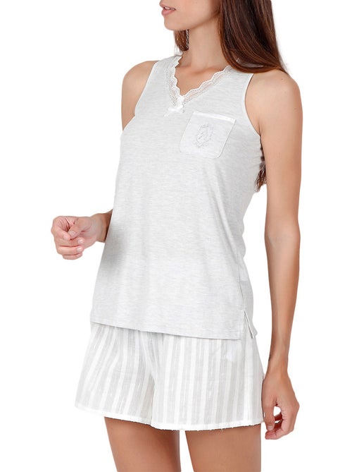 Pyjama short débardeur Luxe Stripes gris - Kiabi Pyjama short débardeur Luxe Stripes gris - Kiabi