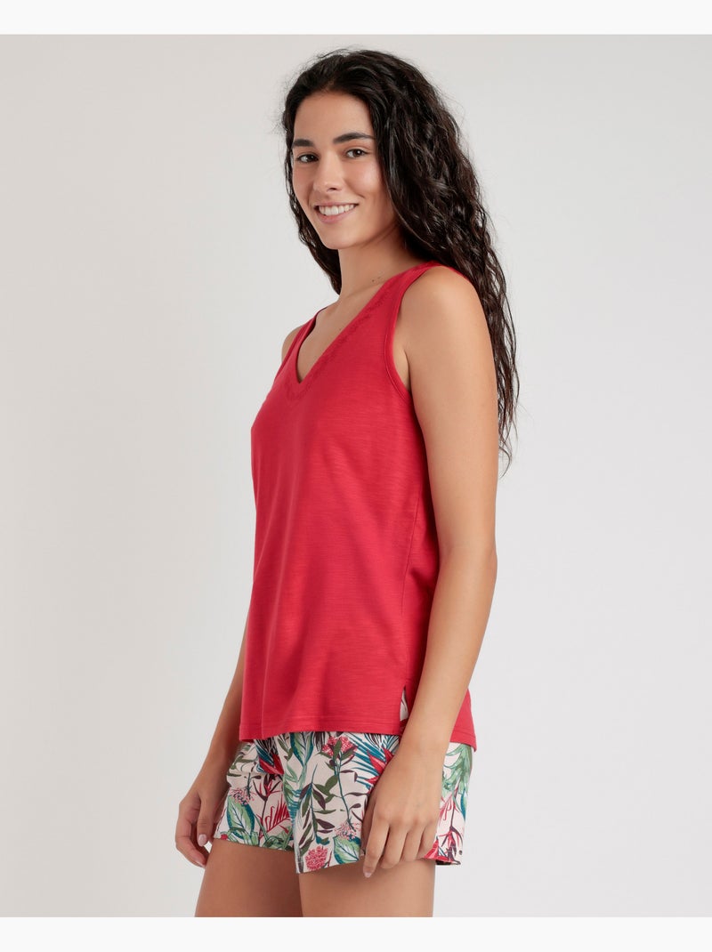 Pyjama short débardeur Tropical Spirit Rouge - Kiabi