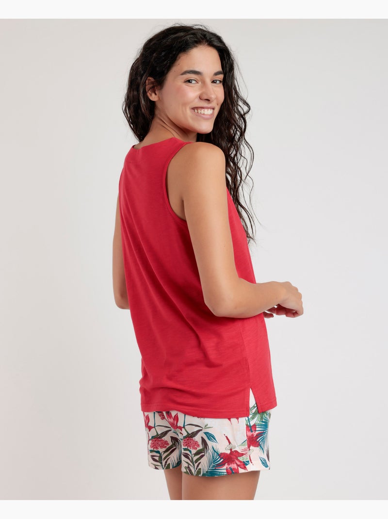 Pyjama short débardeur Tropical Spirit Rouge - Kiabi