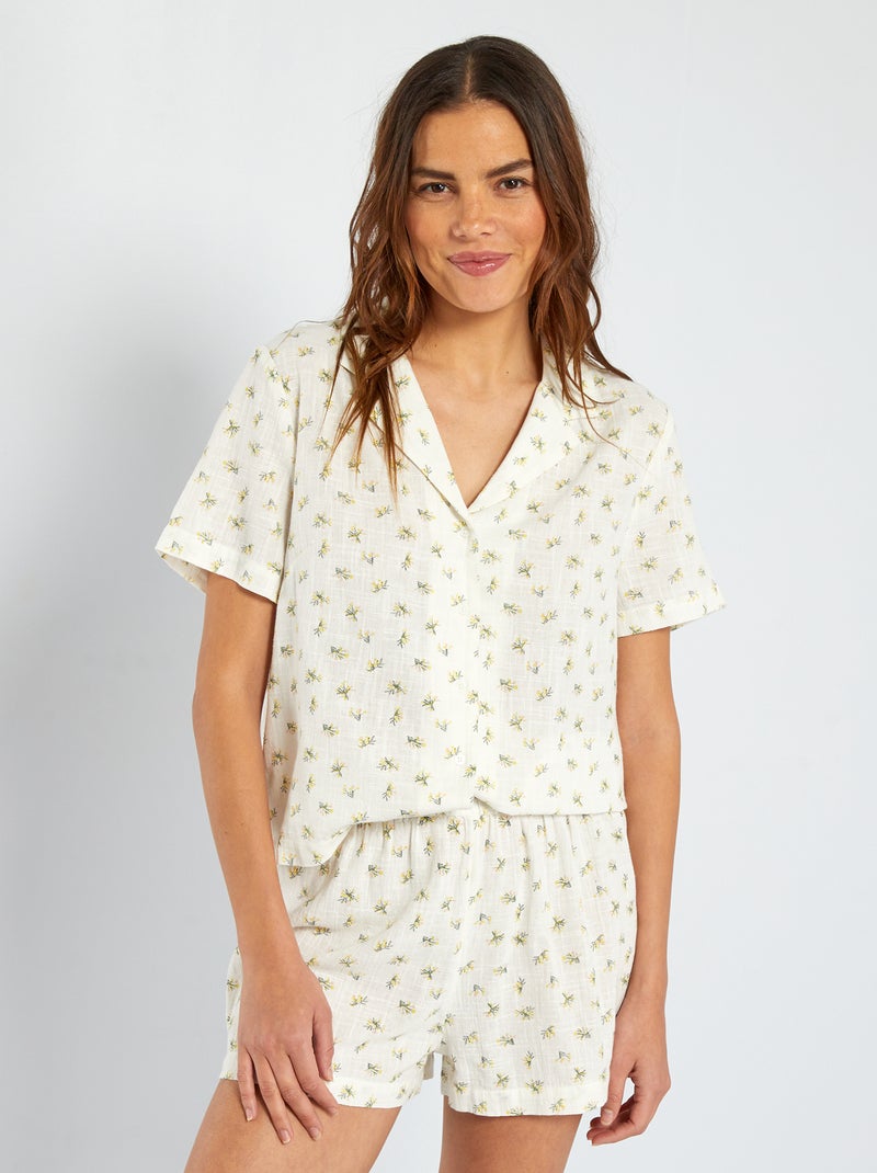 Pyjama short en gaze de coton Blanc imprimé - Kiabi