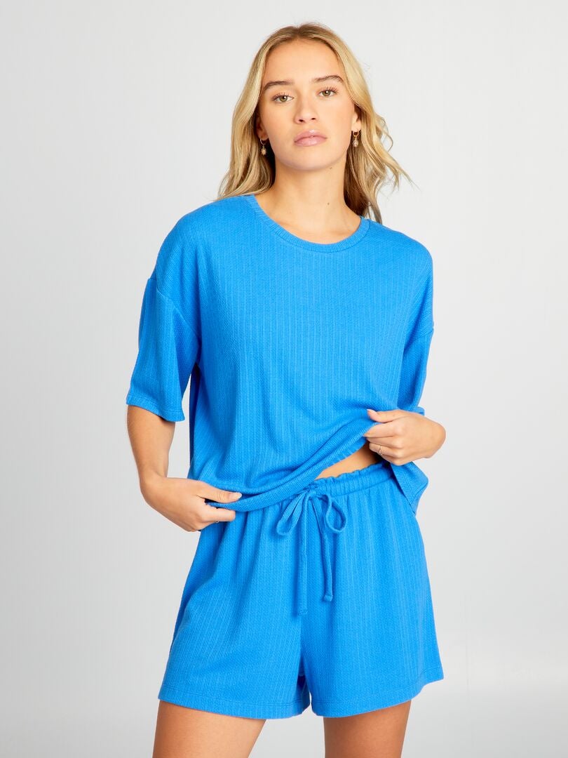 Pyjama short en maille fluide douce Bleu - Kiabi