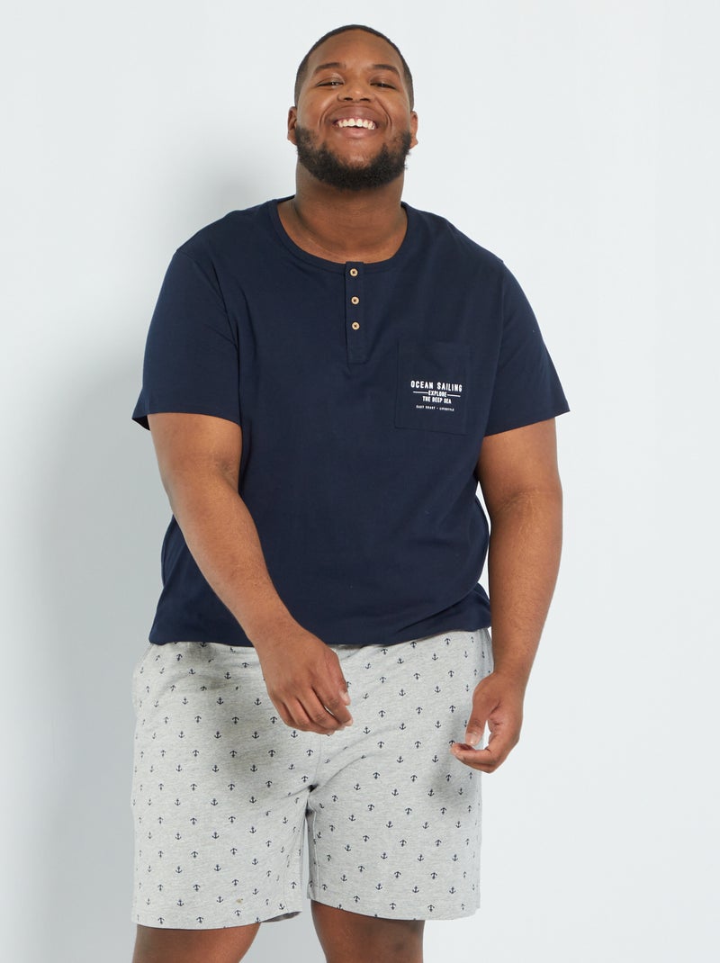 Pyjama short 'encres' bleu navy - Kiabi