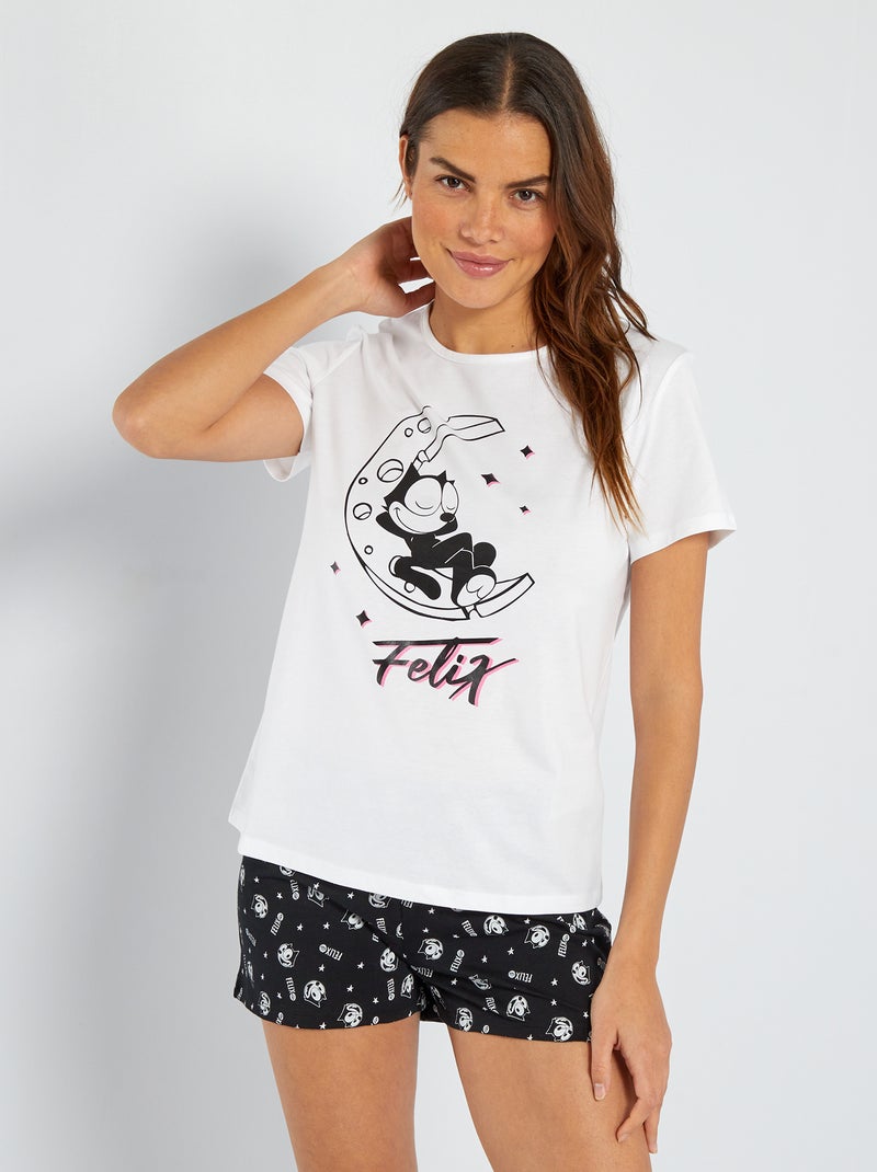 Pyjama short 'Felix le Chat' - 2 pièces Blanc/noir - Kiabi
