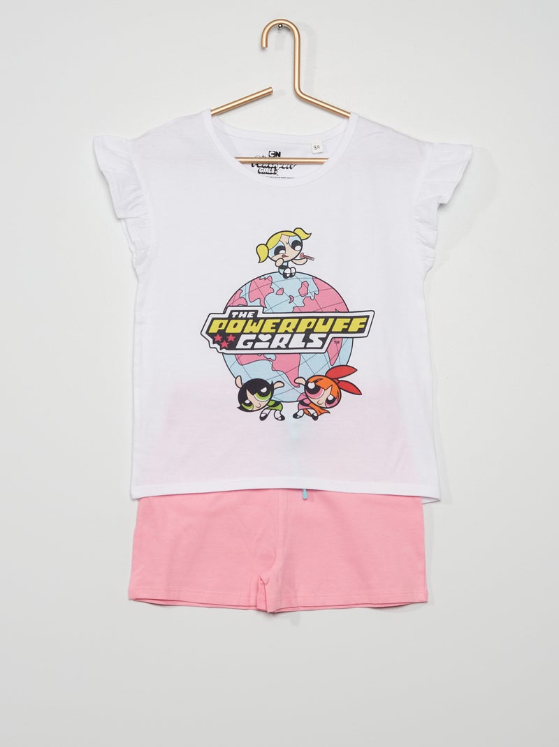 Pyjama short 'les supers nanas' blanc/rouge - Kiabi