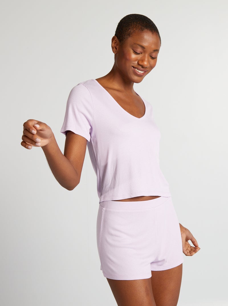 Pyjama short maille côtelée - 2 pièces Violet - Kiabi