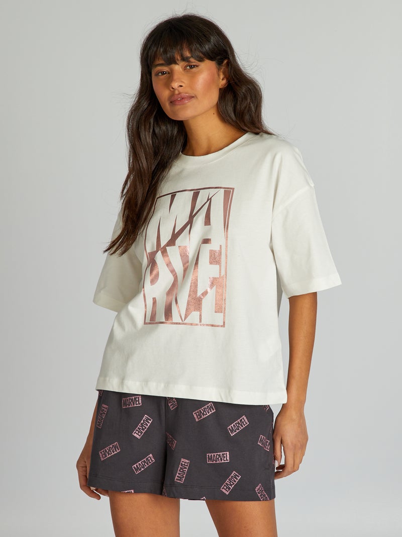Pyjama short 'Marvel' - 2 pièces Blanc/noir - Kiabi
