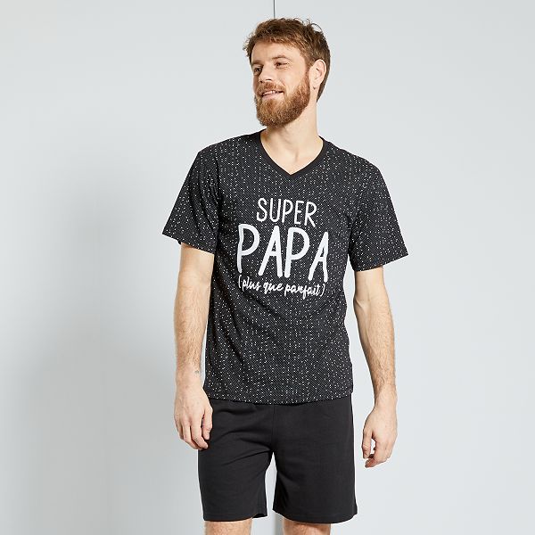 Pyjama short 'Super papa' Homme - noir - Kiabi - 16,00€