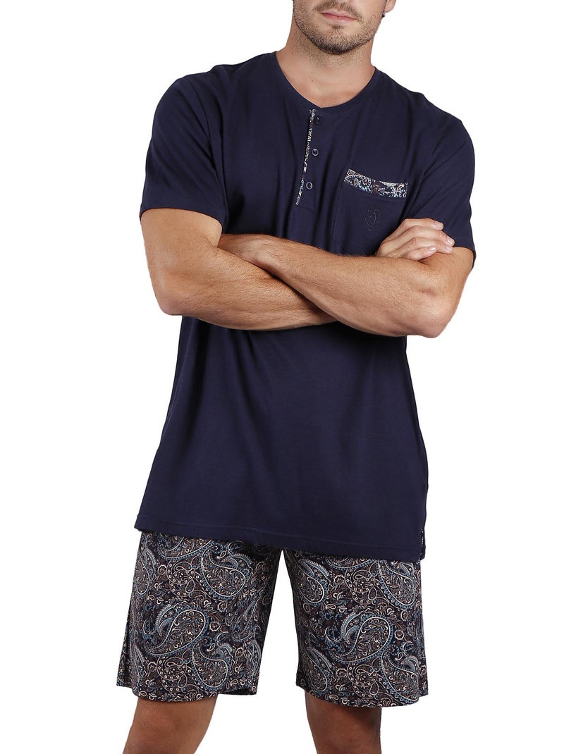 Pyjama short t-shirt Cachemire Bleu marine - Kiabi