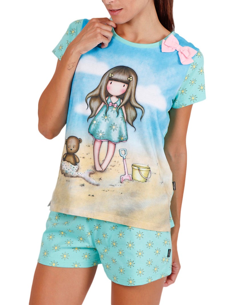 Pyjama short t-shirt Hello Summer Santoro bleu Bleu - Kiabi