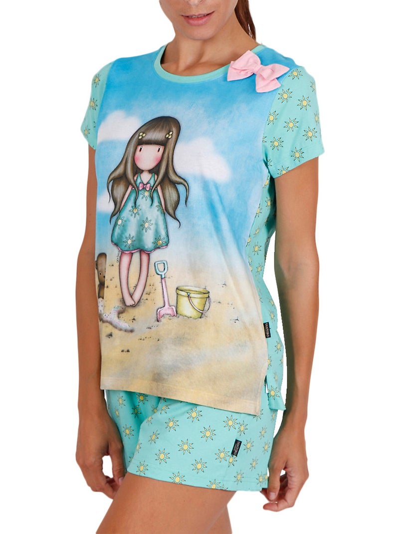 Pyjama short t-shirt Hello Summer Santoro bleu Bleu - Kiabi