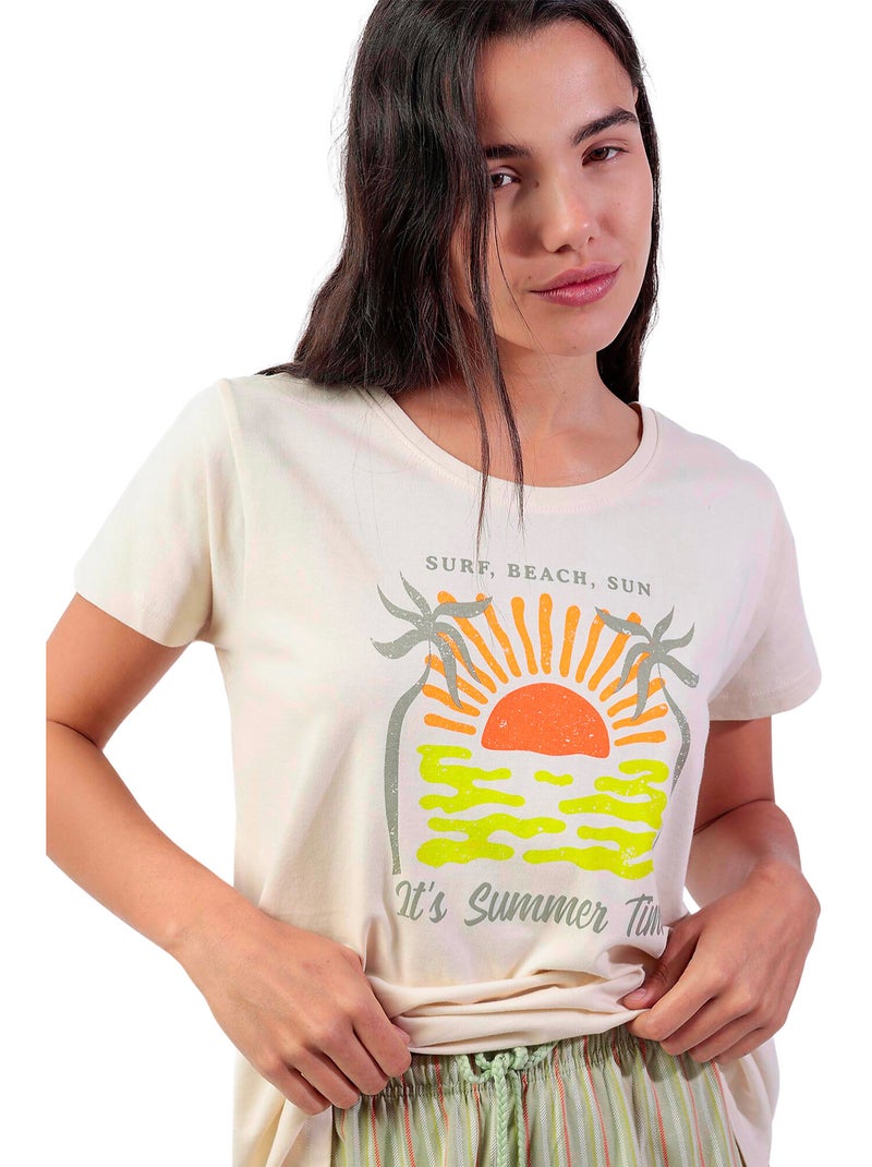 Pyjama short t-shirt Its Summer Time Ecru - Kiabi