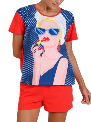 Pyjama short t-shirt Lady In Red Santoro rouge