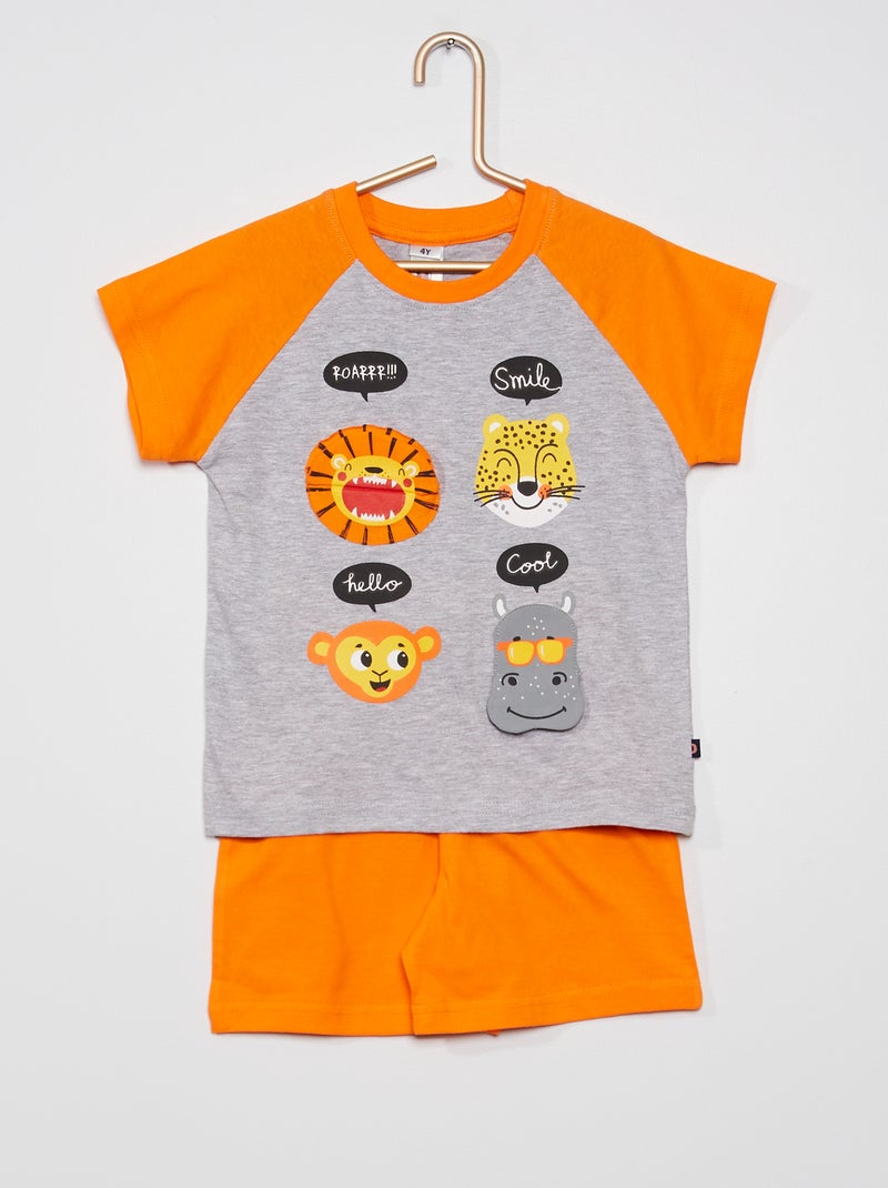 Pyjama short + t-shirt ludique orange - Kiabi