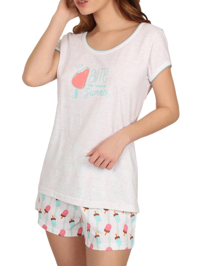 Pyjama short t-shirt Summer Bites blanc Blanc - Kiabi
