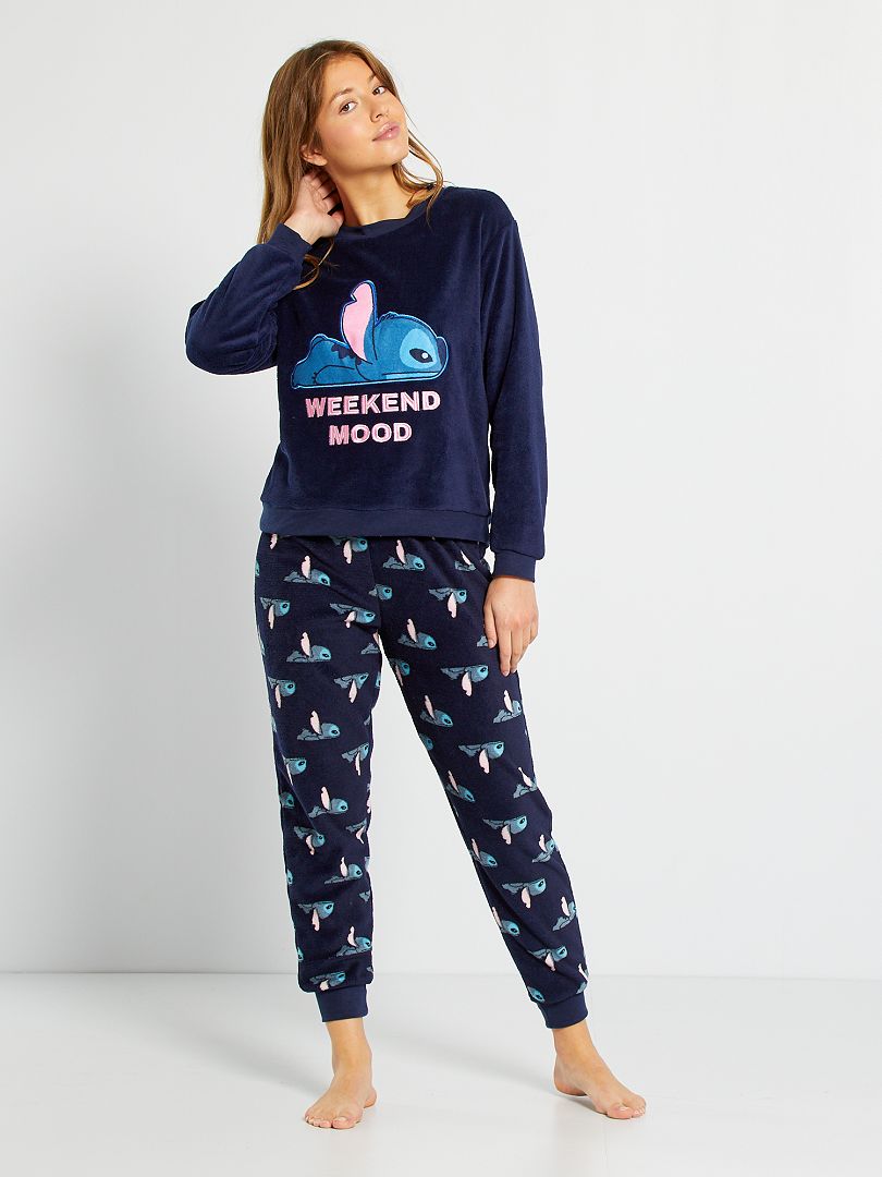 Pyjama long en polaire 'Stitch' - 2 pièces - Bleu - Kiabi - 20.80€